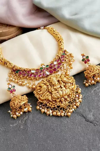 Gold plated temple jewellery necklace set for women