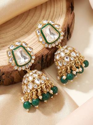 18 kt gold plated kundan bridal & semi-bridal necklace set with tikka & nath 5