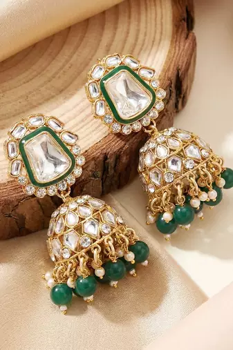 18 kt gold plated kundan bridal & semi-bridal necklace set with tikka & nath