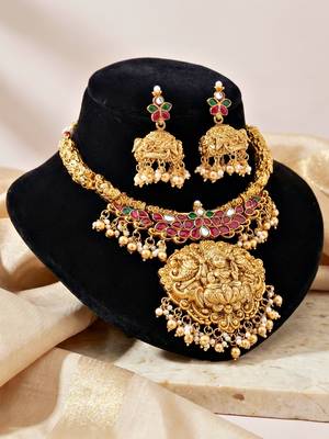 Gold plated temple jewellery necklace set for women 4