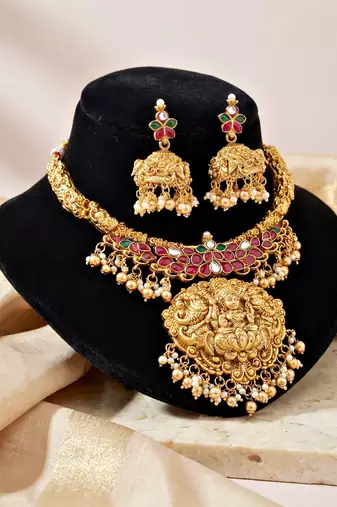 Gold plated temple jewellery necklace set for women
