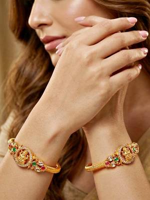 Gold temple magenta stone bangle kada 5