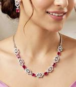 Silver ruby red ad necklace set with earrings for office party wedding