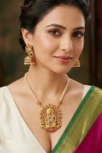 Traditional antique  gold plated radha krishna temple jewelry