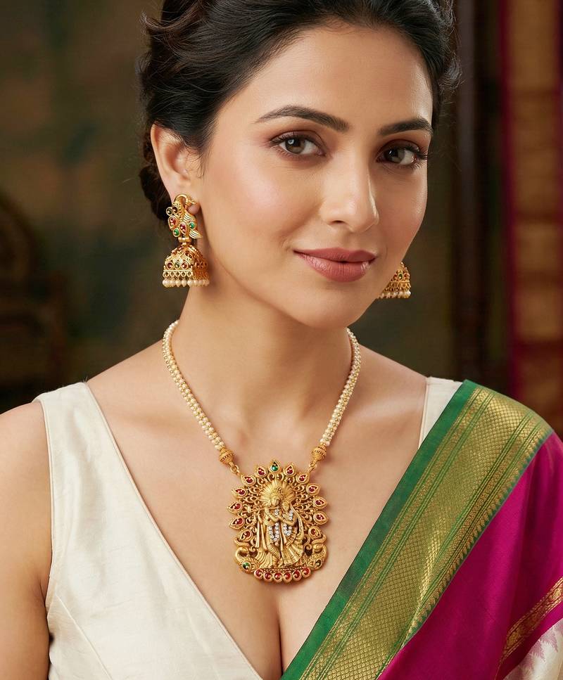 Traditional antique  gold plated radha krishna temple jewelry