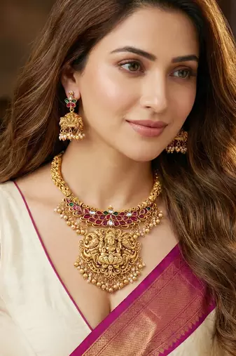 Gold plated temple jewellery necklace set for women