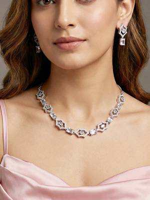 Silver white ad necklace set with earrings for office party wedding 1