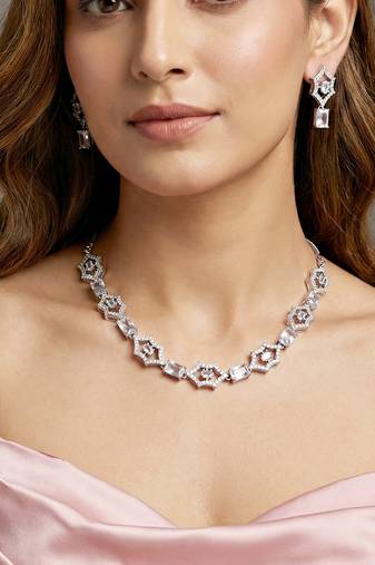 Silver white ad necklace set with earrings for office party wedding