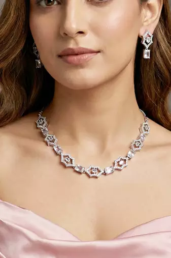 Silver white ad necklace set with earrings for office party wedding