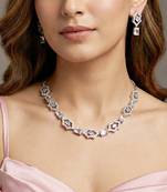 Silver white ad necklace set with earrings for office party wedding