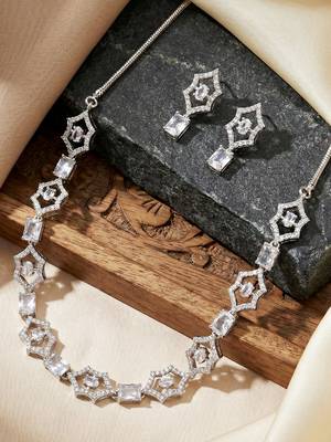 Silver white ad necklace set with earrings for office party wedding 2