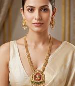 Lucky jewellery gold-plated ganesh idol temple ruby & green color necklace set