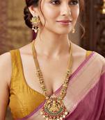 Lucky jewellery gold-plated laxmi idol temple ruby & green color necklace set