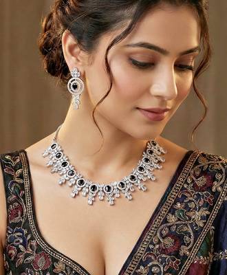 Silver black ad necklace set with earrings for office party wedding 1