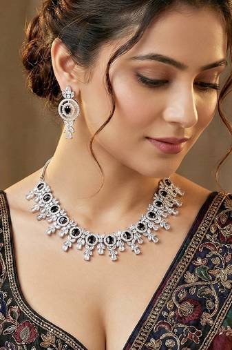 Silver black ad necklace set with earrings for office party wedding