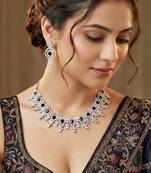 Silver black ad necklace set with earrings for office party wedding