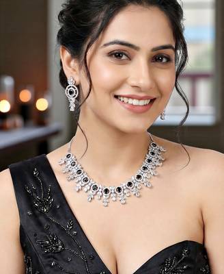 Silver black ad necklace set with earrings for office party wedding 2