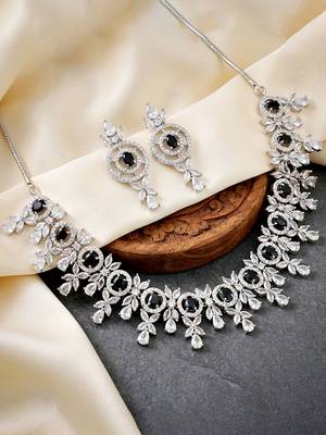 Silver black ad necklace set with earrings for office party wedding 3