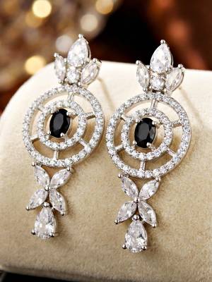 Silver black ad necklace set with earrings for office party wedding 4
