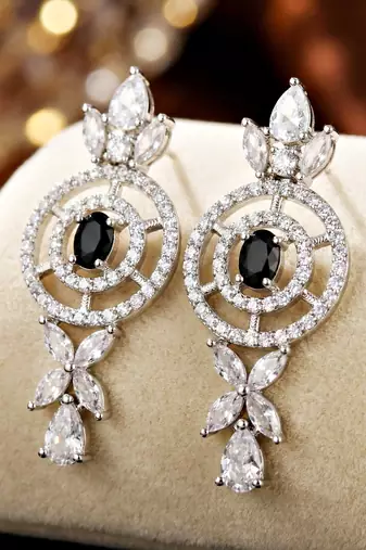 Silver black ad necklace set with earrings for office party wedding