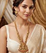 Lucky jewellery gold-plated laxmi idol temple ruby & green color necklace set