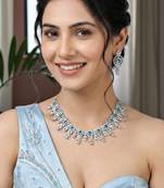 Silver ferozi ad necklace set with earrings for office party wedding