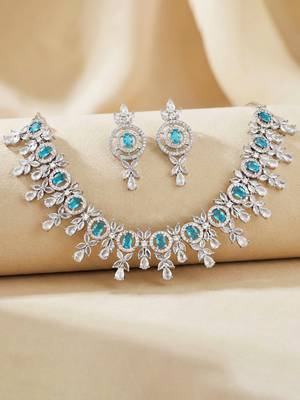 Silver ferozi ad necklace set with earrings for office party wedding 2