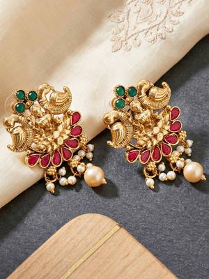 Lucky jewellery gold-plated laxmi idol temple ruby & green color necklace set 5