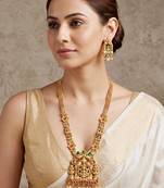 Lucky jewellery gold-plated ganesh laxmi ruby & green color temple necklace set