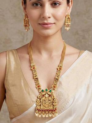 Lucky jewellery gold-plated ganesh laxmi ruby & green color temple necklace set 2