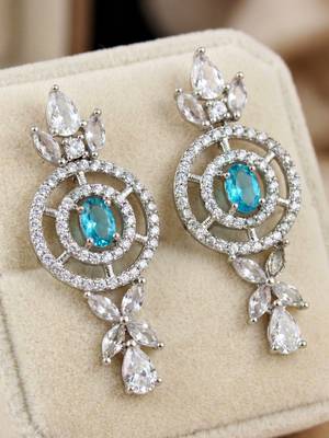 Silver ferozi ad necklace set with earrings for office party wedding 5