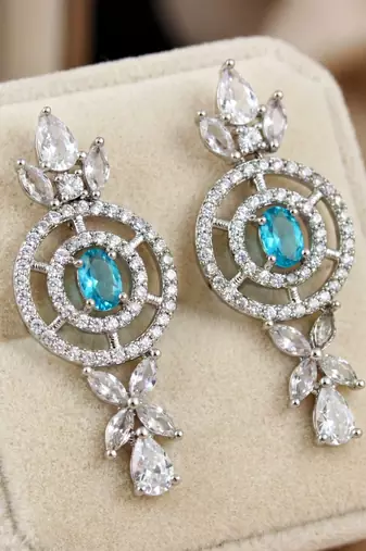 Silver ferozi ad necklace set with earrings for office party wedding