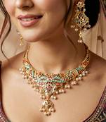 Gold plated navratan necklace set with earrings