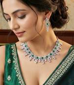 Silver green ad necklace set with earrings for office party wedding