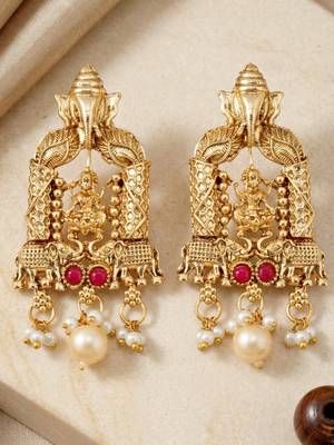 Lucky jewellery gold-plated ganesh laxmi ruby & green color temple necklace set 4