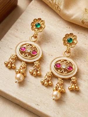 Lucky jewellery gold-plated meenakari red & green stone necklace set 5