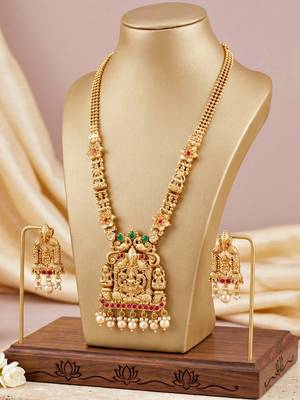 Lucky jewellery gold-plated ganesh laxmi ruby & green color temple necklace set 5