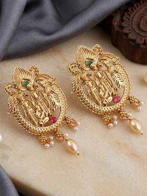 Lucky jewellery 18k gold-plated ram parivar ruby & green color necklace set 4