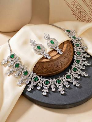 Silver green ad necklace set with earrings for office party wedding 3