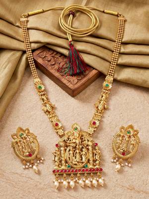 Lucky jewellery 18k gold-plated ram parivar ruby & green color necklace set 5