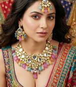 18 kt gold plated multi color kundan bridal & semi-bridal necklace set