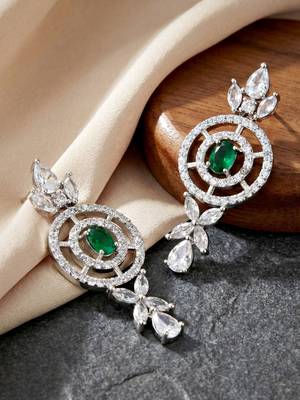 Silver green ad necklace set with earrings for office party wedding 4