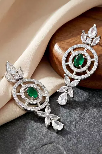 Silver green ad necklace set with earrings for office party wedding