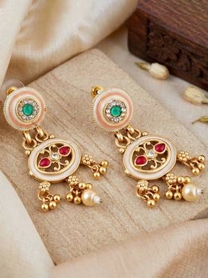 Lucky jewellery gold-plated meenakari red & green stone necklace set 5