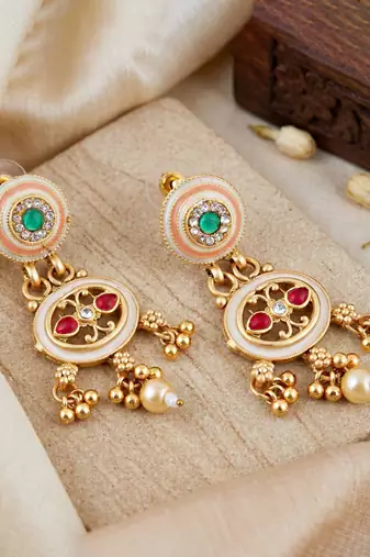 Lucky jewellery gold-plated meenakari red & green stone necklace set