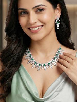 Silver green ad necklace set with earrings for office party wedding 5