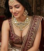 18 kt gold plated white kundan bridal & semi-bridal necklace set