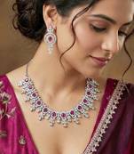 Silver ruby red ad necklace set with earrings for office party wedding