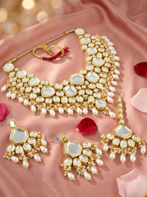 18 kt gold plated white kundan bridal & semi-bridal necklace set 4