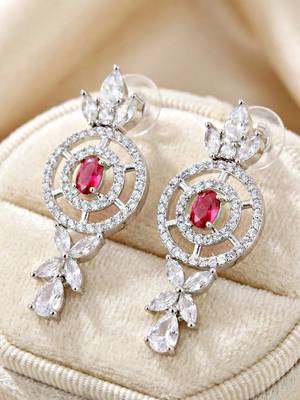 Silver ruby red ad necklace set with earrings for office party wedding 5